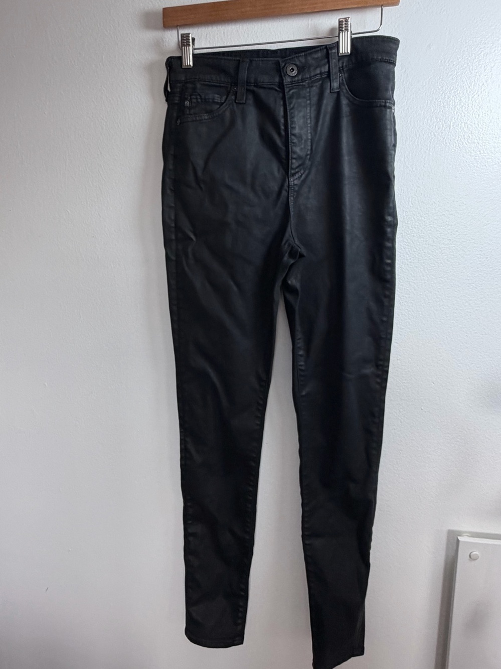 AG Adriano Goldschmied The Mila Jeans 28R Black Coated High Rise Skinny Pants - Picture 3 of 9